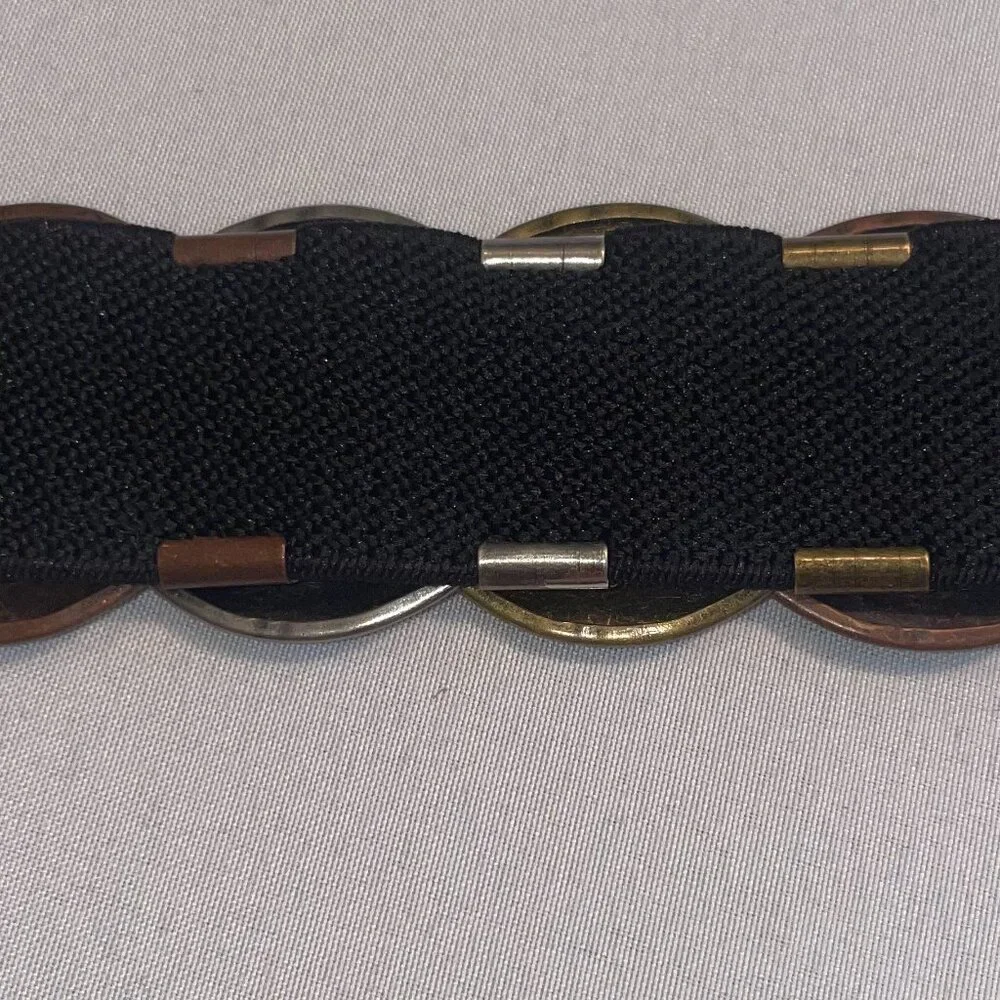 Vintage-Inspired Stretch Disc Belt Mixed Metal-tone Elastic Statement Belt